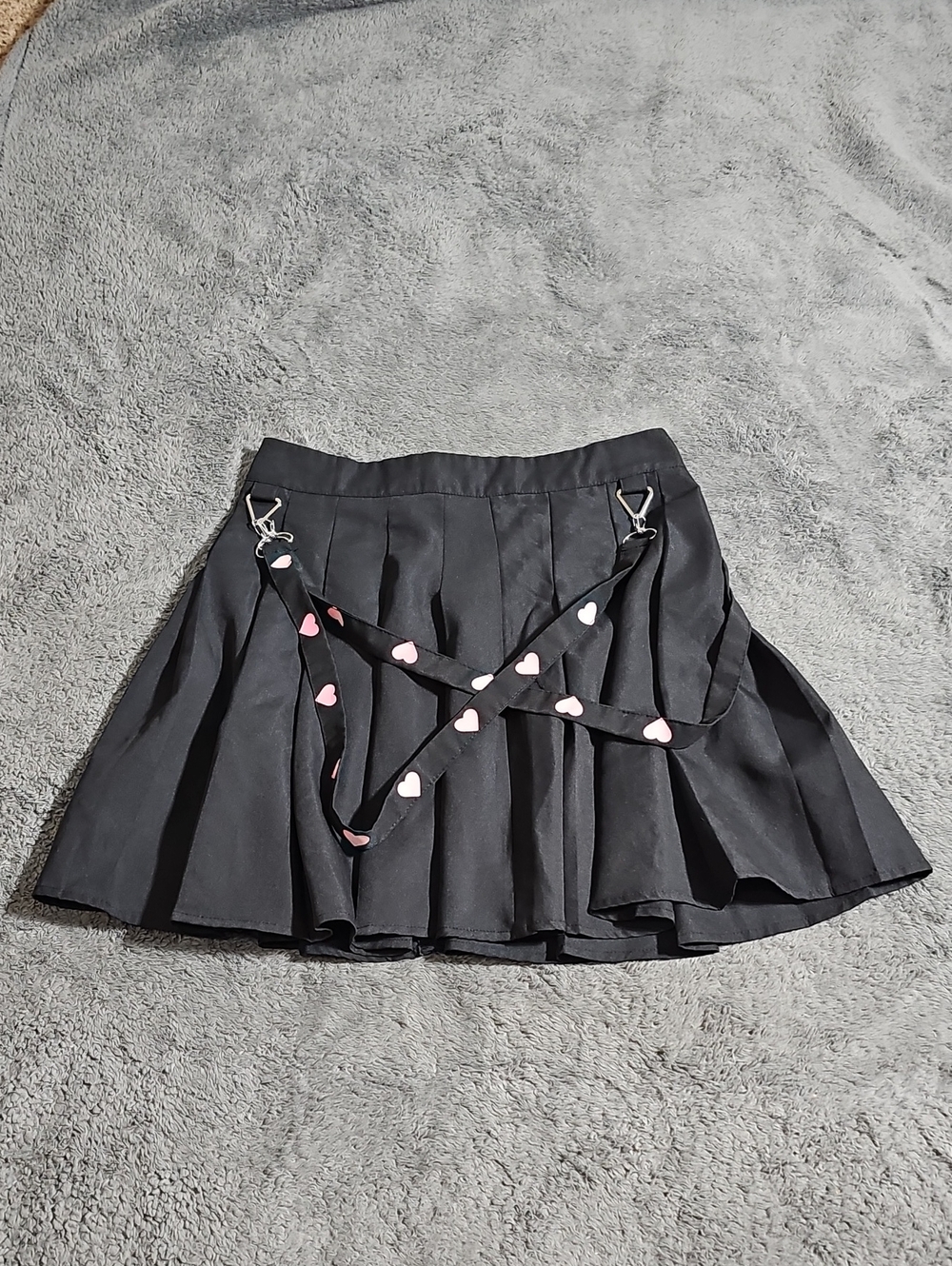 Romwe Black Pleated Skirt Pink Heart Removable Suspenders Hot Topic Punk Size M